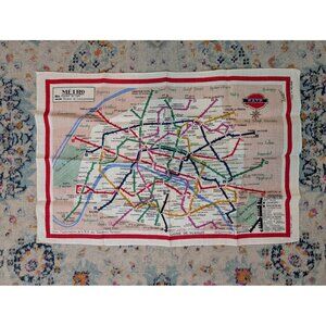 Vintage Mid Century Lamont Irish Linen Souvenir Tea Towel - Paris Metro Map